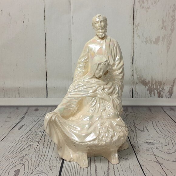 Holy Family Statue Joseph Mary Baby Jesus Ceramic Atlantic Mold Iridescent Pearl - Picture 1 of 16